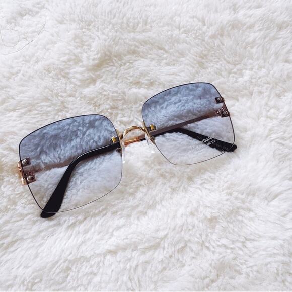 Laurel Clear Blue Rimless Sleek Sunglasses - Picture 3 of 11